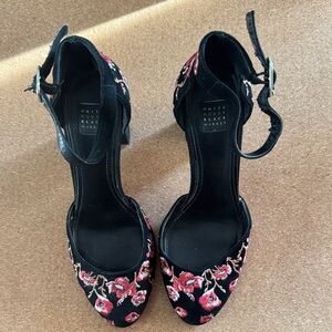 White House Black Market Black Heels with Pink Floral Design